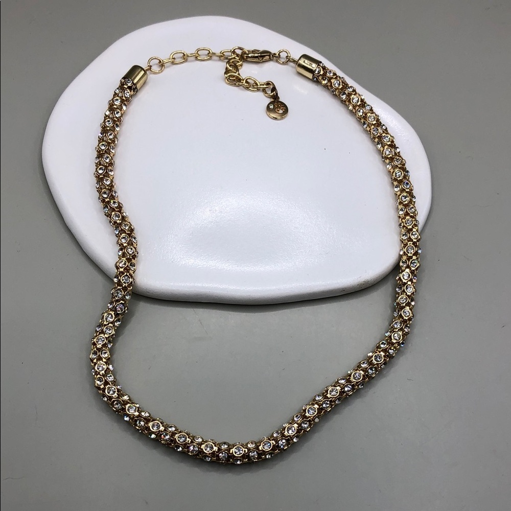 Gloria Vandebuilt sparkling crystals mesh tennis choker collar evening necklace